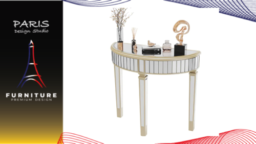 "PARIS DESIGN STUDIO" Large Half-Round Mirrored Console Table