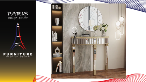 "PARIS DESIGN STUDIO" Large Half-Round Mirrored Console Table