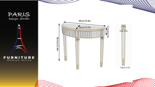 "PARIS DESIGN STUDIO" Large Half-Round Mirrored Console Table