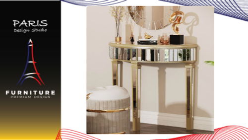 "PARIS DESIGN STUDIO" Large Half-Round Mirrored Console Table