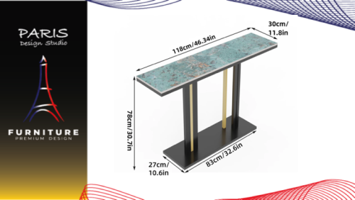 "PARIS DESIGN STUDIO" Long Table, Marble Top, Narrow Long Console Table