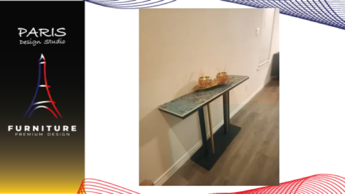 "PARIS DESIGN STUDIO" Long Table, Marble Top, Narrow Long Console Table