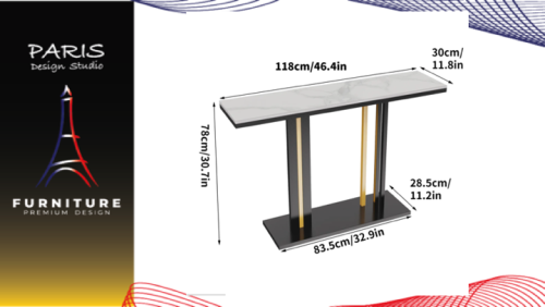 "PARIS DESIGN STUDIO" Long Table, Marble Top, Narrow Long Console Table