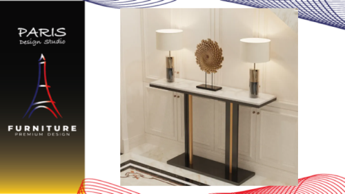 "PARIS DESIGN STUDIO" Long Table, Marble Top, Narrow Long Console Table