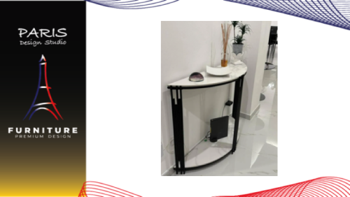 "PARIS DESIGN STUDIO" Marble Half Moon Console Table with Shelf Metal Frame
