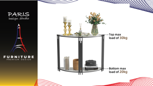 "PARIS DESIGN STUDIO" Marble Half Moon Console Table with Shelf Metal Frame