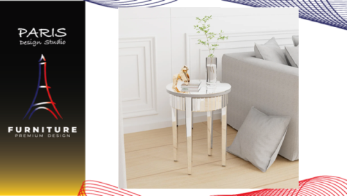 "PARIS DESIGN STUDIO" Modern Round Silver Mirror Side Table