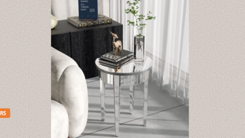 "PARIS DESIGN STUDIO" Modern Round Silver Mirror Side Table