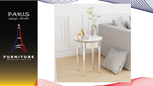 "PARIS DESIGN STUDIO" Modern Round Silver Mirror Side Table