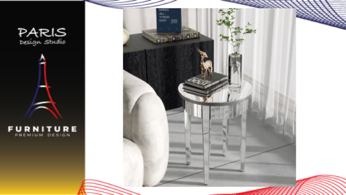 "PARIS DESIGN STUDIO" Modern Round Silver Mirror Side Table