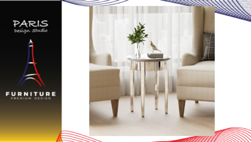 "PARIS DESIGN STUDIO" Modern Round Silver Mirror Side Table