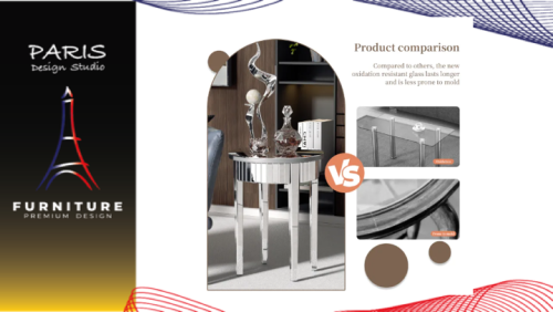 "PARIS DESIGN STUDIO" Modern Round Silver Mirror Side Table