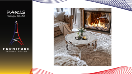 "PARIS DESIGN STUDIO" Sofa Table Round Silver Mirror Coffee Table with Crystal Diamonds