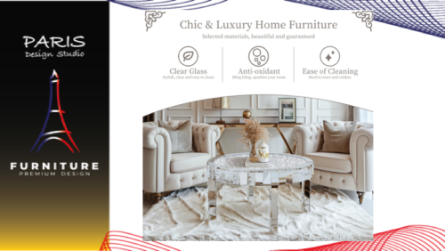 "PARIS DESIGN STUDIO" Sofa Table Round Silver Mirror Coffee Table with Crystal Diamonds