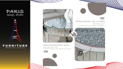 "PARIS DESIGN STUDIO" Sofa Table Round Silver Mirror Coffee Table with Crystal Diamonds