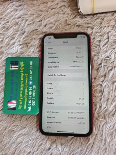 Iphone 11 ស្គែន ដាន អេក្រង់ 64g ប្រើ បាន ធម្មតា លក់ តមៃ្ល 85$ 0156269660973999926