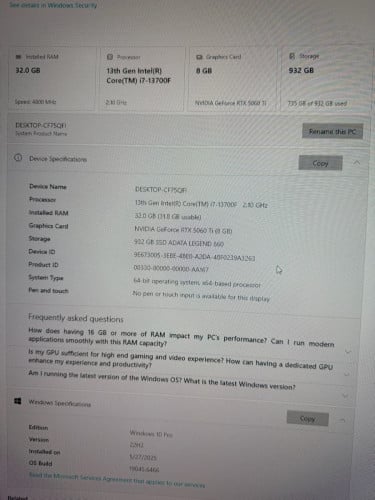 PC And Monitor 5060TI X MSI 32Inch
