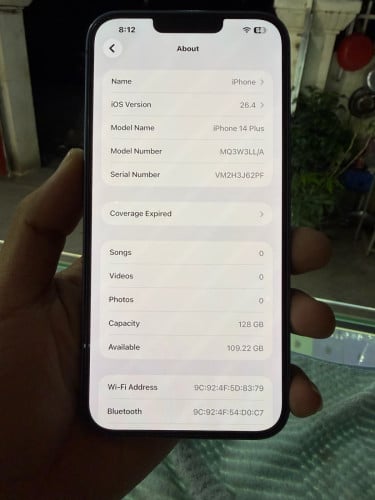 IPhone 14 Plus 128GB LL/A ថ្មហ្សុីន87% សាណុំហ្សុីនណែន