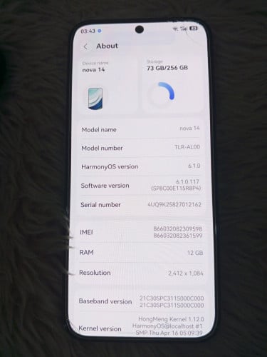 ចង់លក់ huawei Nova14 CH bypass ram12GB memory 256GB