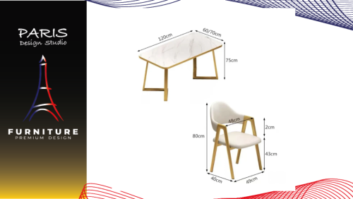 " Paris Design Studio " Marble dining table set with luxury chair.