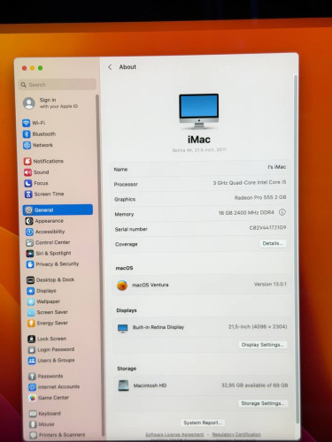 I Mac last 2017 21.5inch 4K