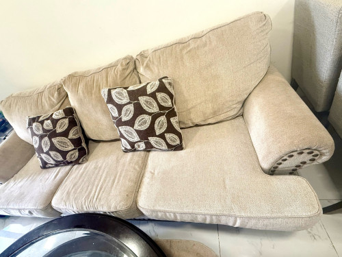 Modern 3-Seater Sofa with Round Glass Coffee Table Set for Sale!