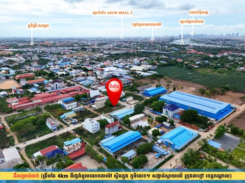 ដីជាប់ផ្លូវមេកែង 25m x 30m ក្នុងក្រុងតាខ្មៅ
