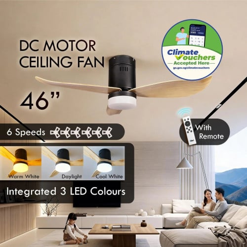 46inch DC Motor Ceiling Fan | Integrated 3-Colour LED Lights | 6 Speed Selection