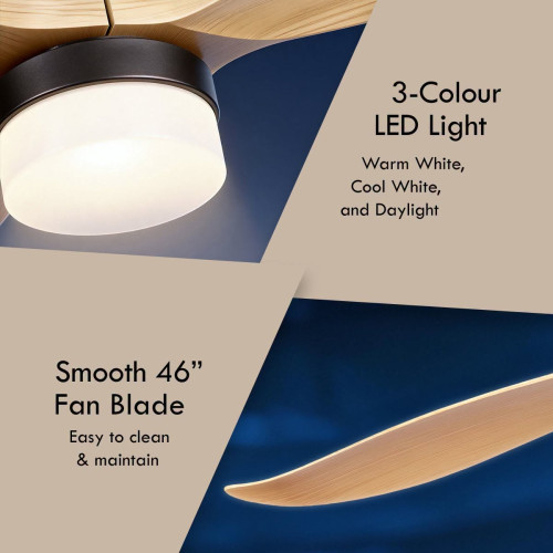 46inch DC Motor Ceiling Fan | Integrated 3-Colour LED Lights | 6 Speed Selection