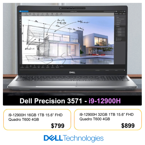 Dell Precision 3571 Workstation _ i9-12900H 16GB 1TB 15.6" T600 = 799$