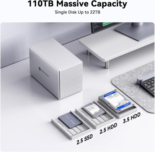 Yottamaster 5 Aluminum RAID Enclosure for 3.5 & 2.5 Inch SATA HDD/SSD, Support 110TB (5x22TB)