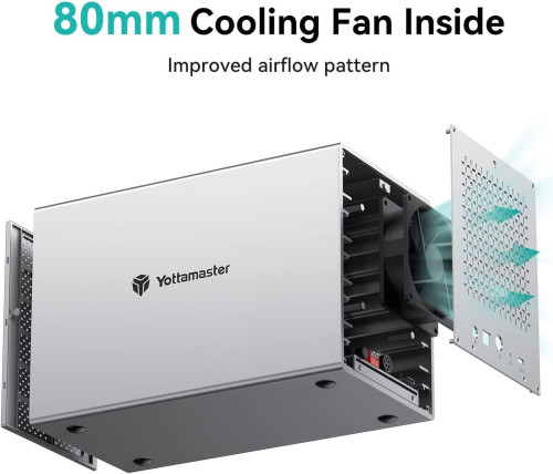 Yottamaster 5 Aluminum RAID Enclosure for 3.5 & 2.5 Inch SATA HDD/SSD, Support 110TB (5x22TB)
