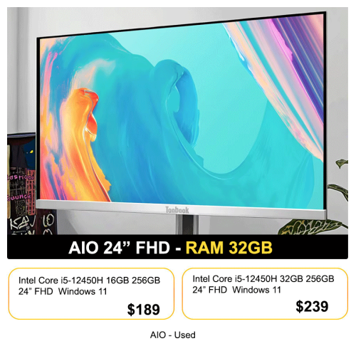 AIO 24 inch $189 _Intel Core i5 12450H RAM 16GB 256GB M.2 NVMe 23.8" FHD