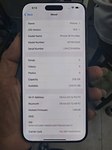 iPhone 16pro max  Xa sim1+Esim 256G ថ្ម100%ស្អាត99%