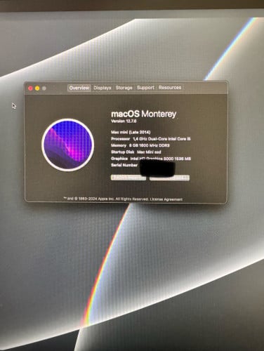 Macmini 2014 8gb ssd 128 hdd1tb free license window
