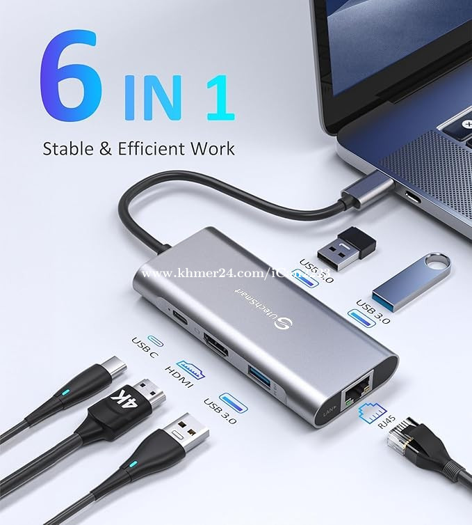 USB C Ethernet HUB (6 in 1) របស់អាមេរិក