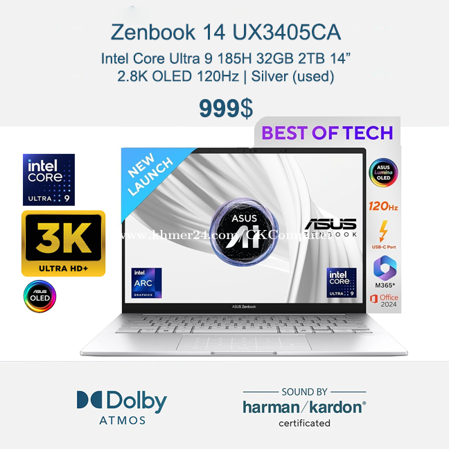ASUS Zenbook 14 $999 _ Ultra 9 185H 32GB 2TB 14 inch 3K OLED 120Hz Windows 11 , Silver