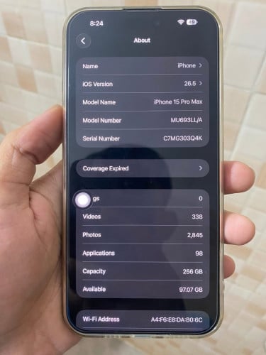 15Pro Max សំណុំហ្សីនណែន 98% LLA 256gb