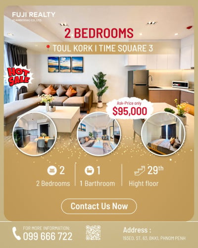 2-Bedrooms at Time Square 3 - Toul Kok area Ask-Price ONLY $95,000
