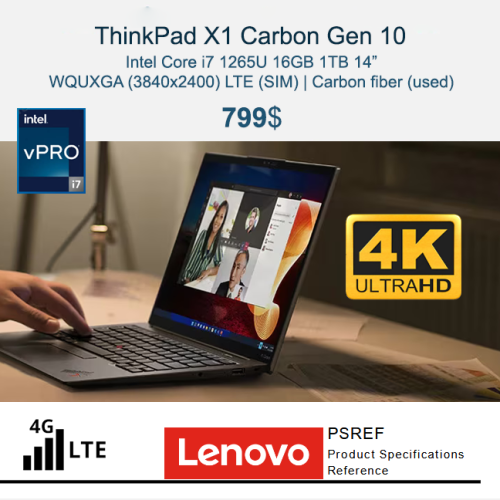 Lenovo Thinkpad X1 Carbon Gen 10 _ i7 16GB 1TB 14 inch + 𝐋𝐓𝐄 (𝐒𝐈𝐌) + 𝟒𝐊 𝐃𝐢𝐬𝐩𝐥𝐚𝐲