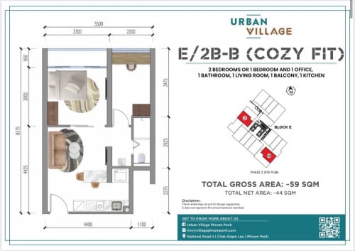 Mini 2Bedroom on high floor