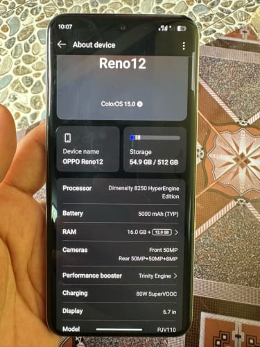 Oppo Reno 12 ram 16g memory 512g សានុំហ្សីន តួ 97%