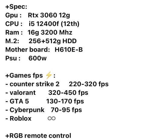 PC RTX 3060 12 GB and Monitor 100hz 24’’