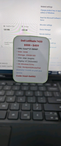 Dell latitude 7420 i7 11th Ram 32G PCIE 256