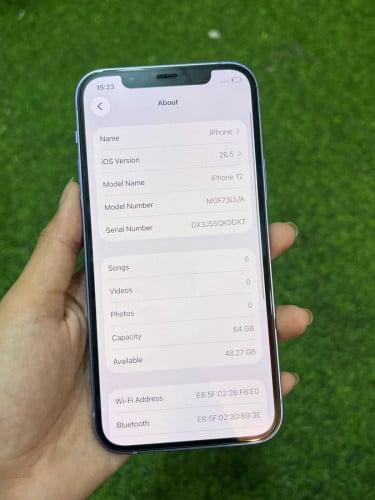 iPhone 12 ពណ៌ស្វាយ 🍏 LLA 64GB Battery 90% 🔋 តួស្អាត 99% សំណុំហ្សីន អត់ជាប់អី