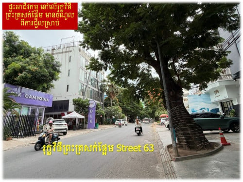 #S04099 »»» ផ្ទះអាជីវកម្មកែង ផ្លូវត្រសក់ផ្អែម St 63 ក្រោយព្រឹទ្ធសភា នៅទន្លេបាសាក់ លក់បន្ទាន់