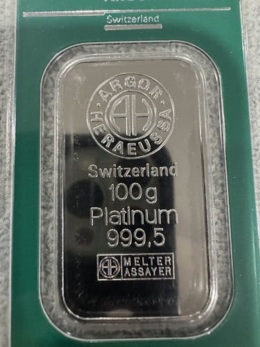 100 ក្រាម Argor-Heraeus Swiss Platinum Bullion Bar