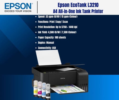 Epson EcoTank L3210 – A4 All-in-One Ink Tank Printer