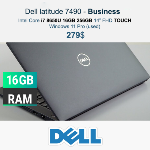 Dell Latitude 14 , 7490 _ i7 8650U 16GB / 256GB14" Touch Windows 11 Pro = $279