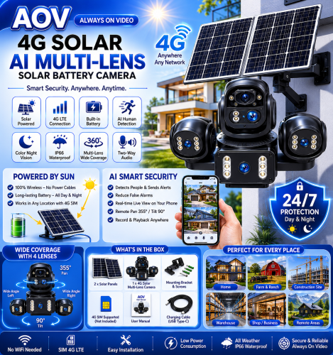 Okam 20Mp 4G Camera Solar with 5len 4picture and 1option 10x zoom